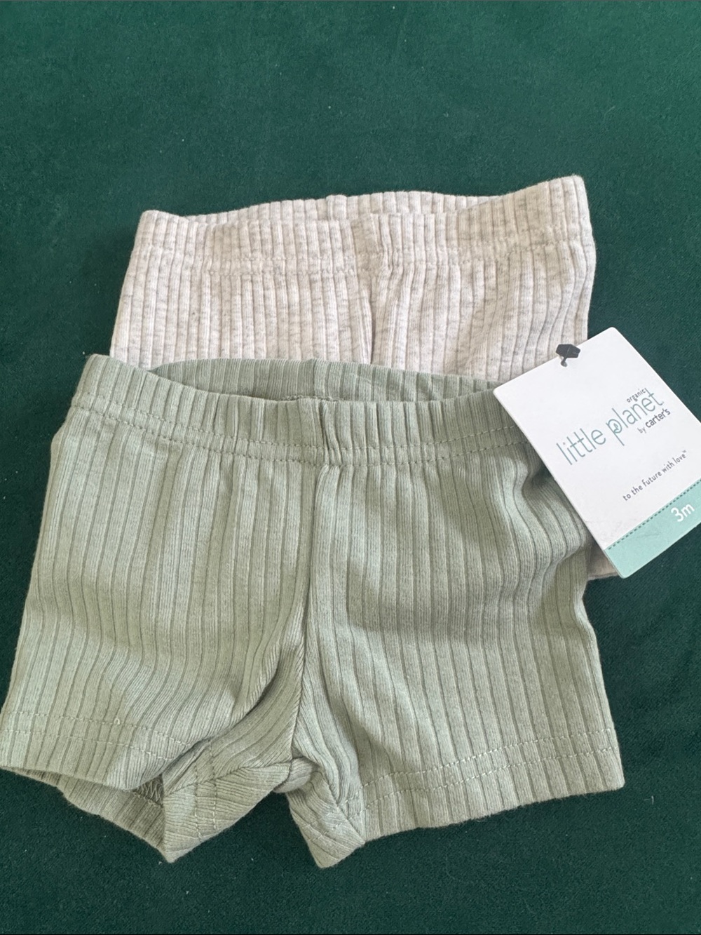 Carter's Little Planet Ribbed Shorts Set - Sage & Oatmeal